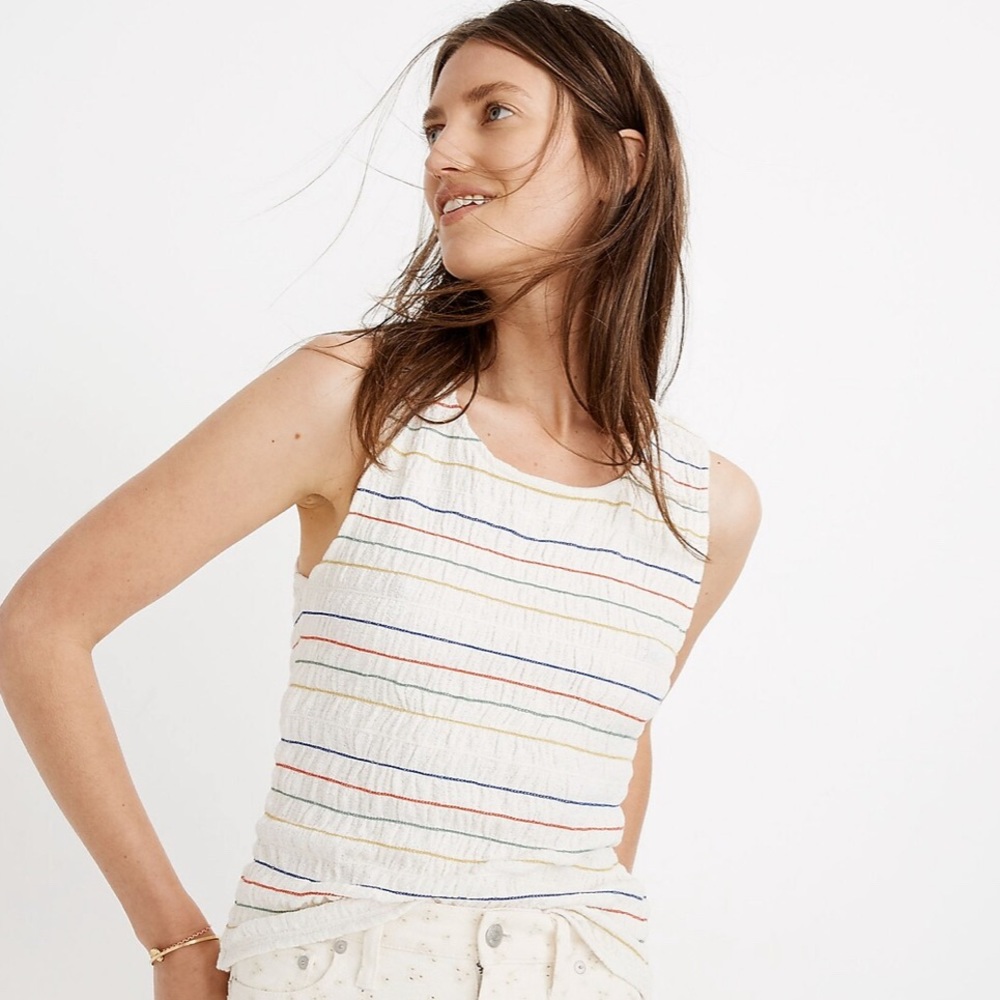 Madewell Texture & Thread Rainbow Stitch Smocked Tank - Small